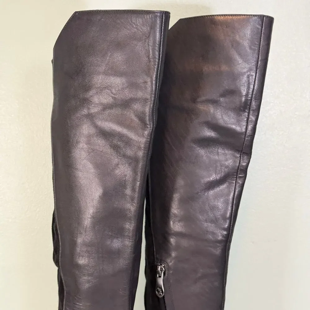 Carolinna Espinosa Womens 8.5M Black Corbin Leather & Suede Over The Knee Boots - Picture 3 of 13